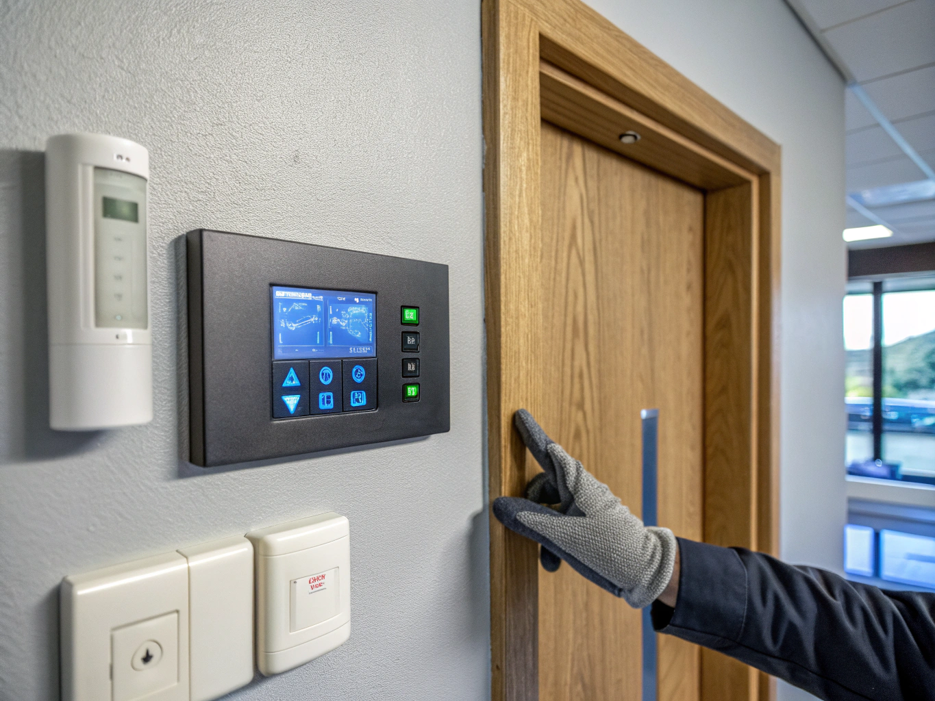 Security alarm control panel and perimeter intrusion sensors