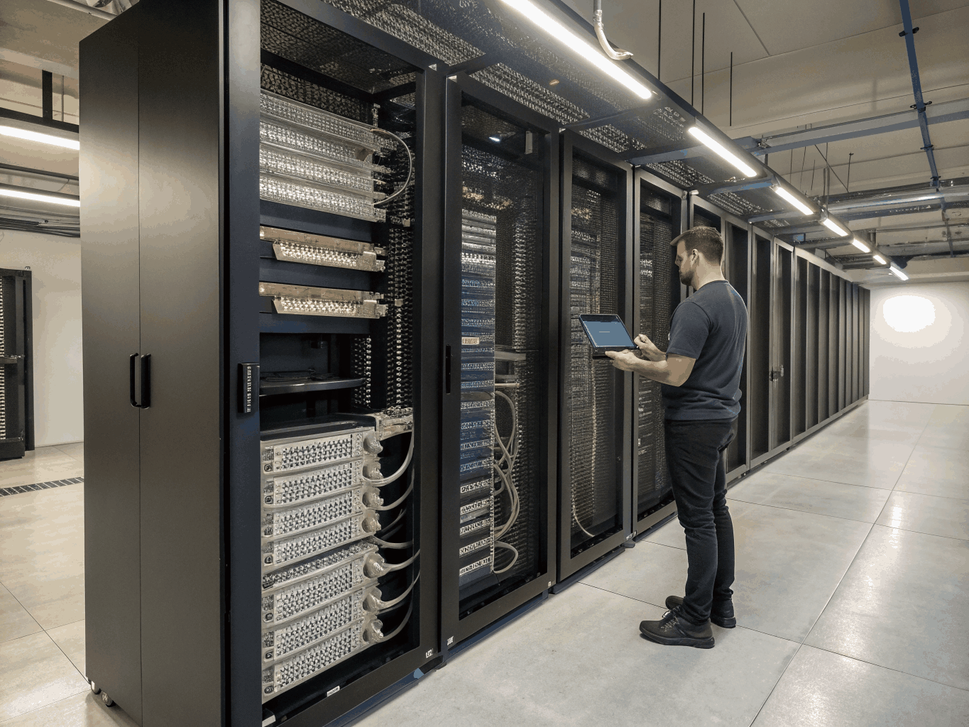 Rack-mounted network switch and structured security cabling