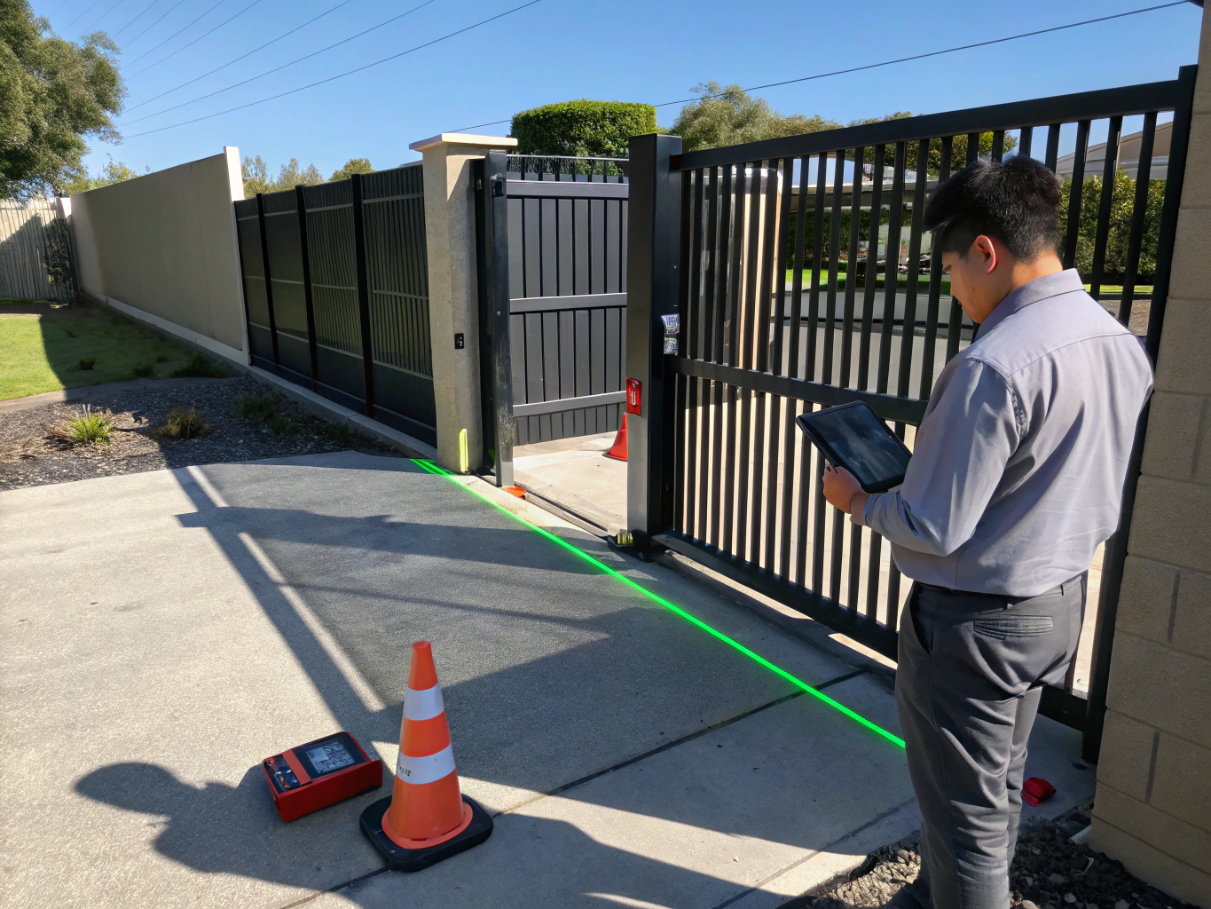 Automated sliding gate installation at a residential driveway