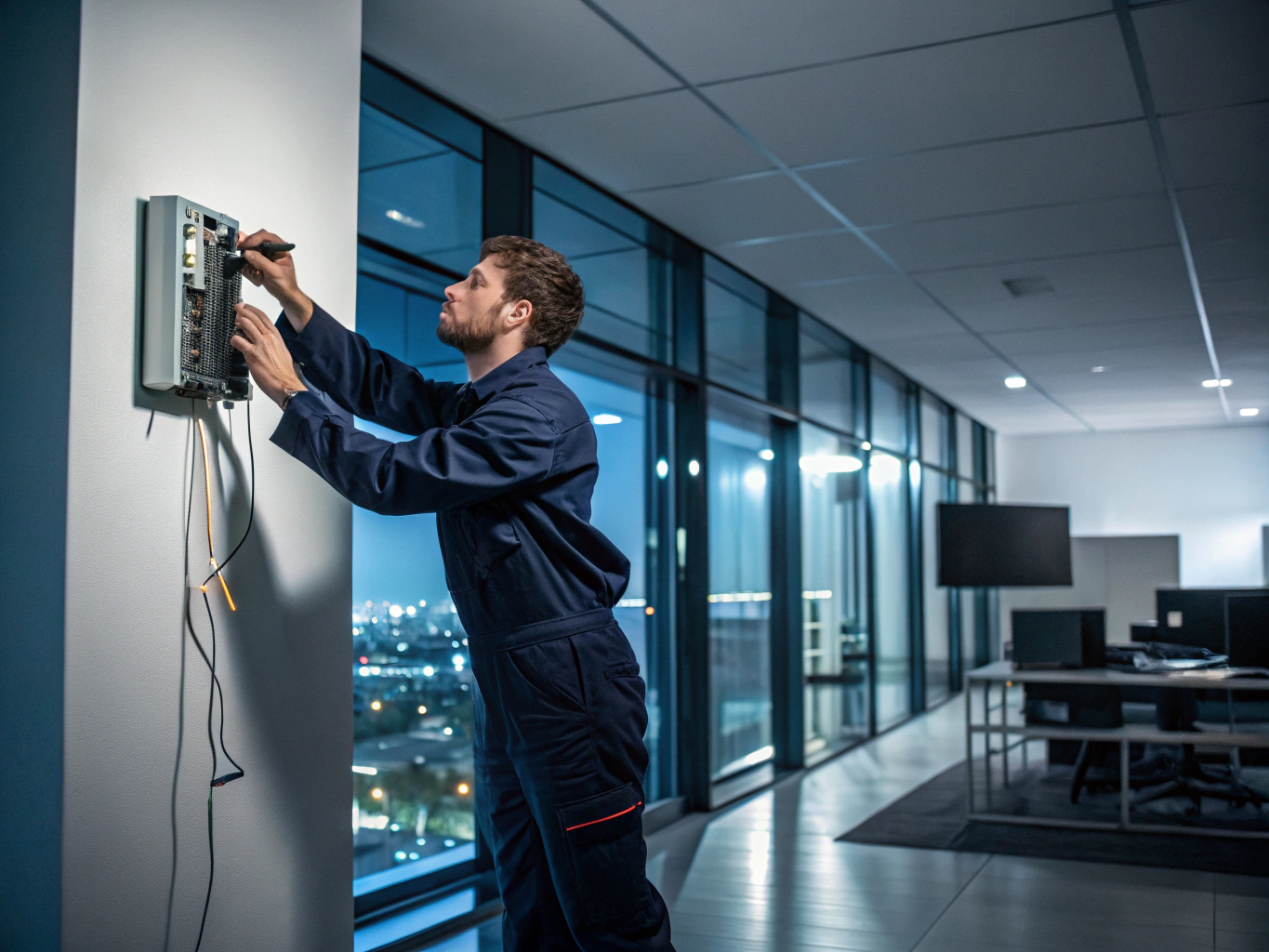 BlueGate security technicians installing electronic security equipment