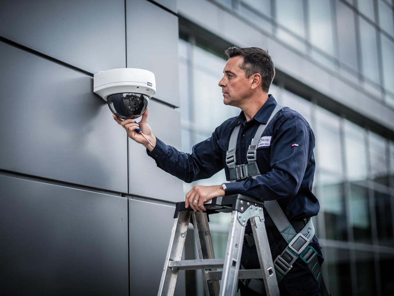 Commercial security camera hardware types - Dome camera installed on an exterior soffit