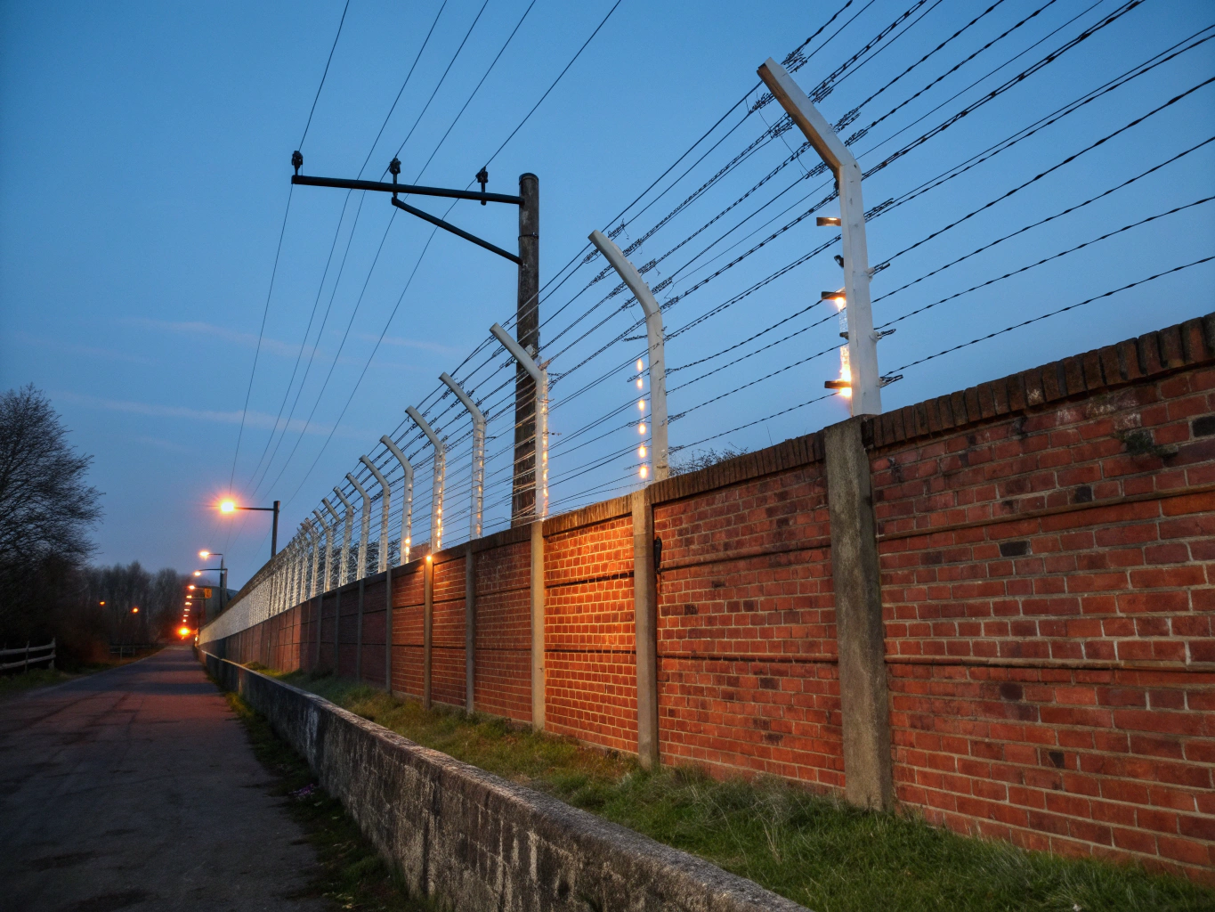 Electric fence installation mounted on a perimeter wall